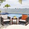 Costway 3PCS Patio Wicker Furniture Set Solid Wood Frame Cushion Sofa w/ Square Table Shelf